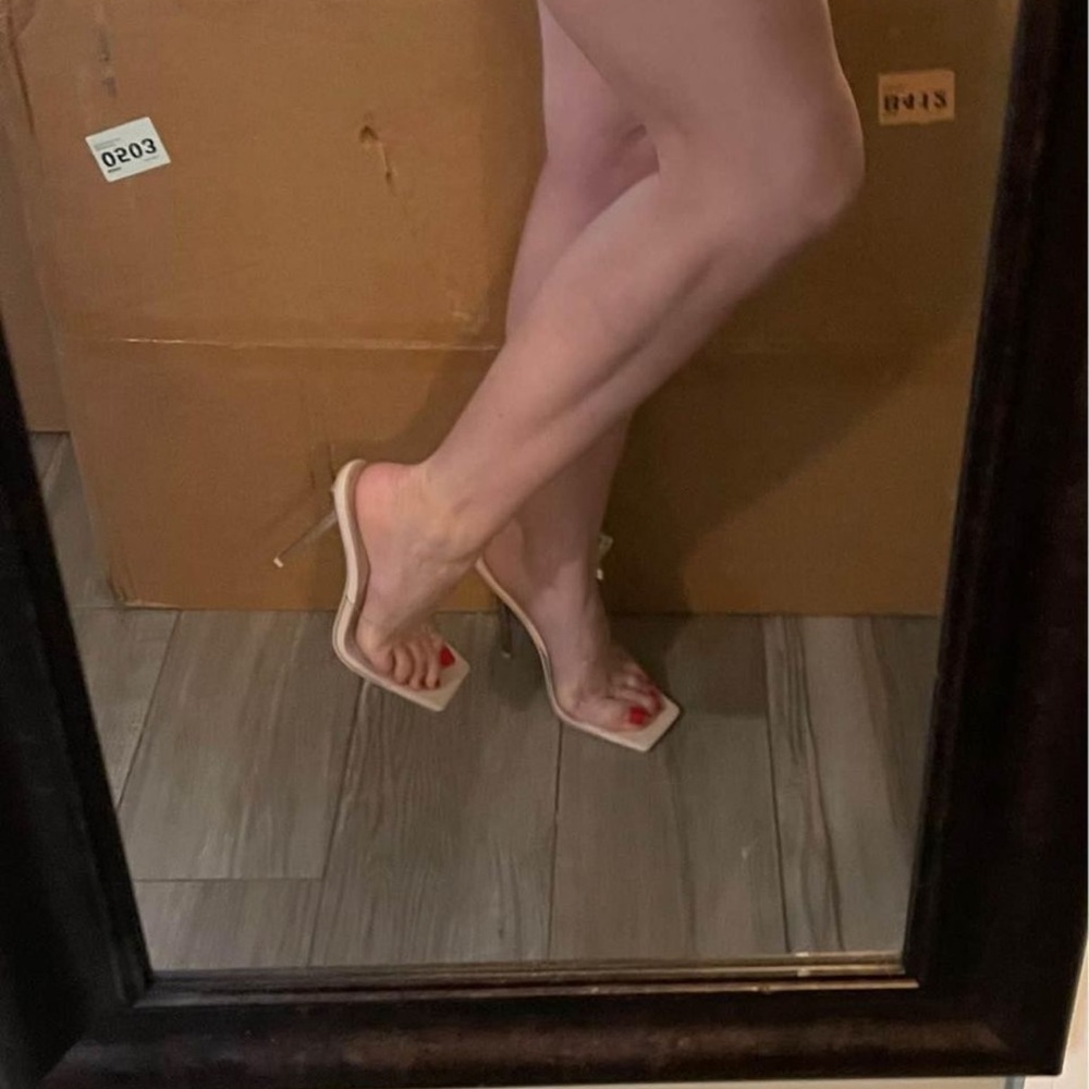 Glass, nude mules